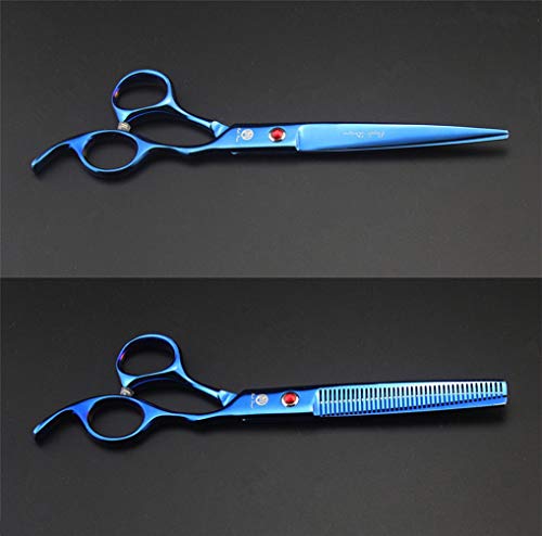 Purple Dragon Professional 7.0 inch 4PCS Pet Grooming Scissors Kit Japan Premium Steel Straight & Curved & Thinning Blade Dog Hair Cutting Shears Set with Case - color: Blue
