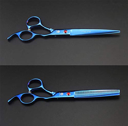 Purple Dragon Professional 7.0 inch 4PCS Pet Grooming Scissors Kit Japan Premium Steel Straight & Curved & Thinning Blade Dog Hair Cutting Shears Set with Case - color: Blue