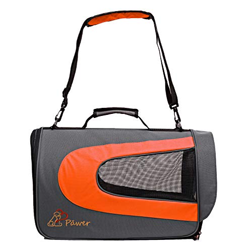 Pawer 18” x 11”x 11” Soft-Sided Foldable Airline Approved Pet Carrier for Cat, Puppy and Small Dog, Washable 600D Oxford Fabric, with Handle and Strap for Carry, Multiple Colors Available - color: Grey+Orange