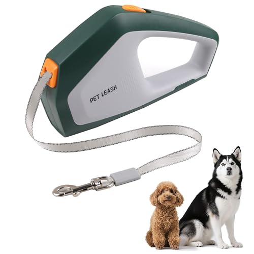 Retractable Dog Leash 16ft Auto-Locking Button Control Stainless Steel Coil for Smooth Retraction,Anti-Slip Rubberized Handle, One-Handed Brake, Strong Nylon Tape,Tangle Free