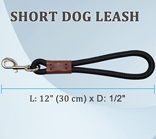 Short 12 Inch Dog Leash, 1/2" Nylon Rope Traffic Handle Lead | Strong Dog Tab Training Leash for Medium/Large/Ex-Large Dogs Outdoor Walking ( Black ) - color: Black