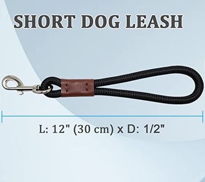 Short 12 Inch Dog Leash, 1/2" Nylon Rope Traffic Handle Lead | Strong Dog Tab Training Leash for Medium/Large/Ex-Large Dogs Outdoor Walking ( Black ) - color: Black