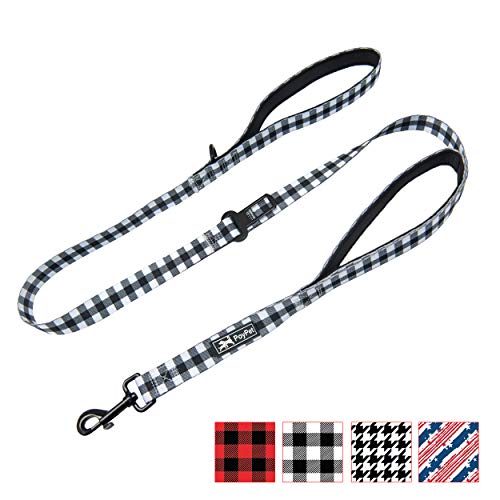 PoyPet 5 Feet Dog Leash - 2 Cushioned Handles - Functional Car Seat Belt (Grid, L) - color: Grid