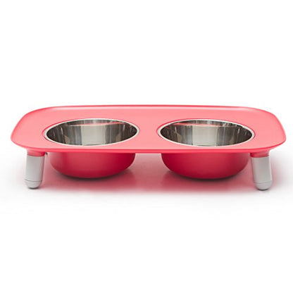 Messy Mutts Elevated Double Feeder with Stainless Bowls | Adjustable Height 3”, 5”, or 10” | Adjustable Standing Feeder for Dogs | 5 Cups per Bowl | Watermelon - color: Watermelon