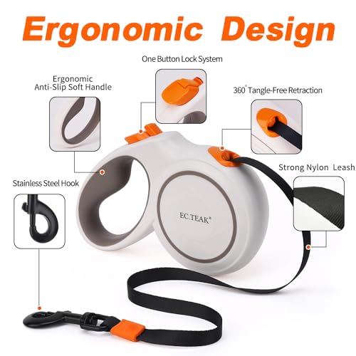 Retractable Dog Leash, 16 FT/26 FT Dog Leash Retractable for Small/Medium/Large Dogs up to 110 lbs, Strong Nylon Tape, Tangle Free, One-Hand Brake (White/Orange, Large) - color: White/Orange