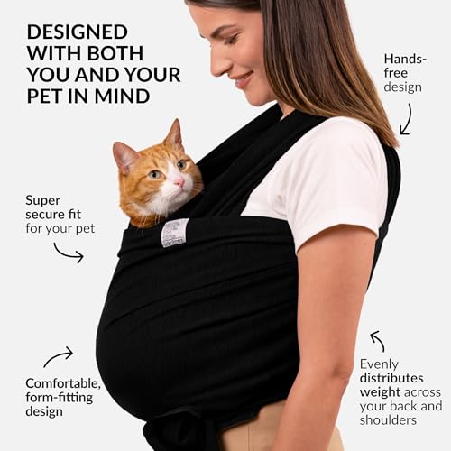 Cat Sling Carrier for Small Pets – Anti-Anxiety Cat Sling, Kitten Pouch – Pet Sling in Gray Black Blue Green Pink Yellow (Black, Standard) - color: Black, size: Standard