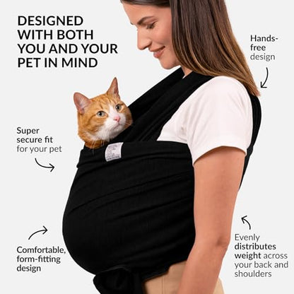 Cat Sling Carrier for Small Pets – Anti-Anxiety Cat Sling, Kitten Pouch – Pet Sling in Gray Black Blue Green Pink Yellow (Black, Standard) - color: Black, size: Standard