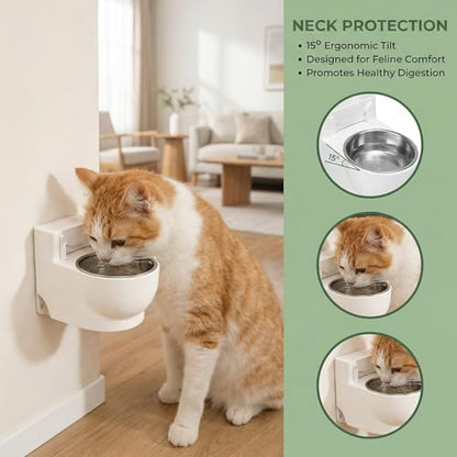 Leadigol Wall-Mounted Toilet Shaped Cat Water Dispenser,Stainless Steel Small Cat Food Bowls,Small Funny Bowl for Dogs and Cats(White)