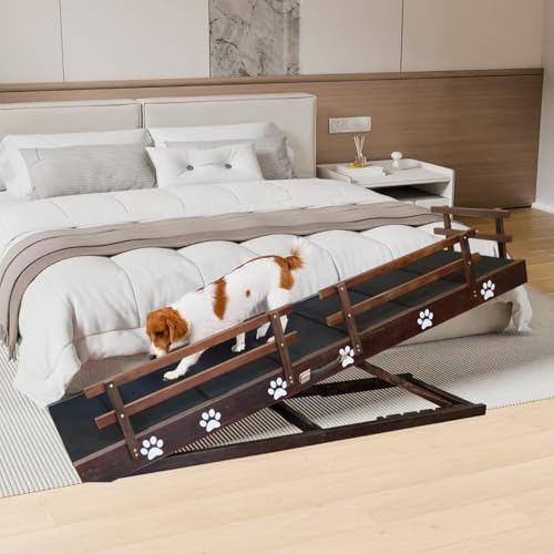 Efficraft 63 Inch Dog Ramp, 6 Level Adjustable Height Folding Pet Ramp for High Beds, Elevates Up to 40 Inches - Portable for Senior Medium & Large Dogs and Cats