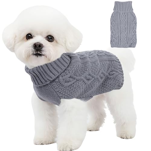 Dog Sweaters Small Dog Clothes Winter Turtleneck Puppy Sweater Warm Pet Cat Sweater Doggy Pullover Outfit with Twisted Design XS~XL(Grey, Medium) - color: GREY, size: Medium