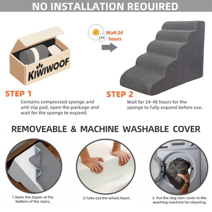 5 Step Pet Stairs Ramp for High Beds Sofas 23-30 Inch with Sturdy Non Slip Waterproof Pads, Machine Washable Cover Indoor Balanced Design for Cats Dogs Small Medium Large XL Pets Brown, Large, - color: Brown