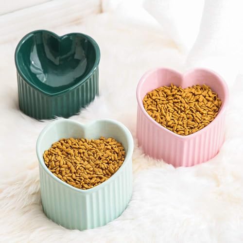Dark Green Ceramic Raised Cat Bowls, Tilted Elevated Food or Water Bowls, Stress Free, Backflow Prevention, Dishwasher and Microwave Safe, Lead & Cadmium Free - color: Dark Green