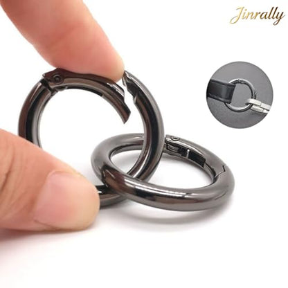 Gun Black 1in 2.5cm 4Pcs Spring O-Rings Hook for Bag Wallet Strap Keyring