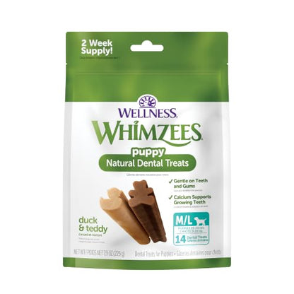 Wellness WHIMZEES Puppy Natural Dog Dental Treat, Chews, Freshens Breath, Medium/Large Size, 7.9 oz Bag, 14 Count - size: 7.4 ounce (Pack of 1)
