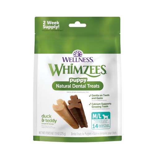 Wellness WHIMZEES Puppy Natural Dog Dental Treat, Chews, Freshens Breath, Medium/Large Size, 7.9 oz Bag, 14 Count - size: 7.4 ounce (Pack of 1)
