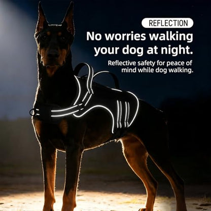 Tactical Dog Harness, Heavy Duty No Pull Dog Harness with 2 Control Handles Breathable Dog Harness Hook and Loop Panel for ID Patch Adjustable Reflective Pet Vest for Walking, Training (M) - size: M