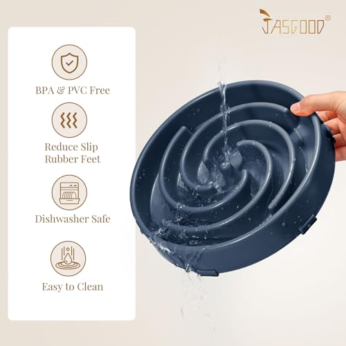 JASGOOD Slow Feeder Dogs Bowl for Large Medium Dogs,Anti-Gulping Pet Slower Food Feeding Bowls Stop Bloat,Preventing Choking Healthy Design Dogs Bowl - color: G-Ink Blue
