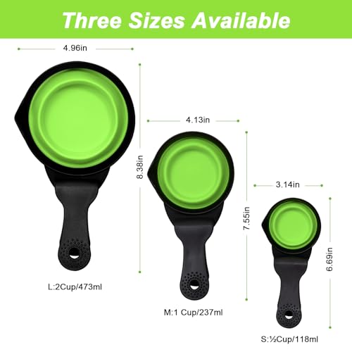 Collapsible Dog Food Scoop Foldable Pet Food Bag Clip 3 in 1 Multi-function Silicone Cat Food Measuring Cup Scoop Dog Food Scooper Pet Food Storage Clip (Green, 2 Cup Capacity(1 Pack)) - color: Green, size: 2 Cup Capacity(1 Pack)