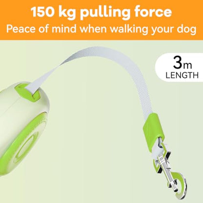 12 Feet Retractable Dog Leash, Nylon Tape Lead for Small Dogs up to 26 lbs, One-Handed Brake and Pause Function(Hamburger Green) - color: Green
