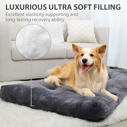 Dog Crate Bed Washable Dog Beds for Large Dogs Deluxe Thick Flannel Fluffy Comfy Kennel Pad Anti-Slip & Anti-Scratch Pet Sleeping Mat, 35 x 23 Inch, Gray - color: Gray, size: 35.0"L x 23.0"W x 3.0"Th