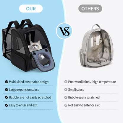 Dogs Backpack Carrier, Expandable Cat Carrier Backpack,Breathable Bubble Pet Backpack for Cat,Kitten and Small Puppy, Large Space,Portable Bags Foldable Cat Backpack for Traveling,Hiking(Black) - color: 02-Black