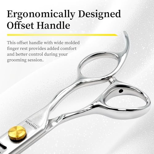 Dog Grooming Scissors, 7.0" 18 Teeth Chunker Shears, Premium Stainless Steel, Safety Rounded Tip & Offset Handles for Precision Trimming Dogs, Cats, Pet at Home - size: 7.0 Inch, style: Chunker