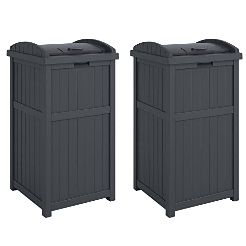 Suncast 2 Pack Trash Hideaway Refuse Container, Stylish Resin Outdoor Garbage Bin with Latching Lid, 30 to 33 Gallon Capacity, Cyberspace - color: Cyberspace, size: 2 Pack