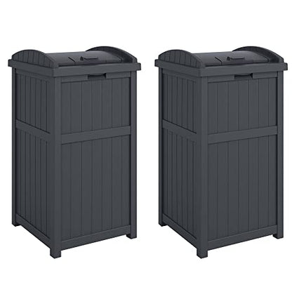 Suncast 2 Pack Trash Hideaway Refuse Container, Stylish Resin Outdoor Garbage Bin with Latching Lid, 30 to 33 Gallon Capacity, Cyberspace - color: Cyberspace, size: 2 Pack