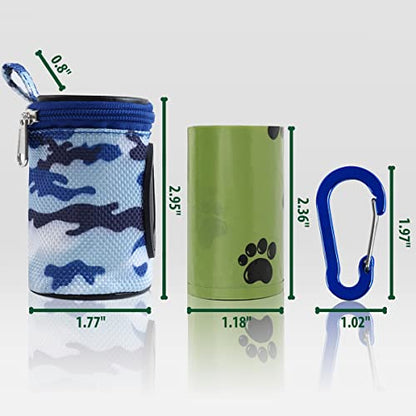 FURHAB Dog Poop Bag Holder for Leash Doggie Waste Bag Dispenser Puppy Potty Carrier Small Doggy Zipper Pouch with Carabiner Clip 1680D Nylon Oxford with 1 Roll of Pet Trash Bags, Sky Blue Camo - color: Sky Blue Camo