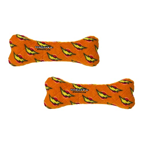 MIGHTY Tuffy 2 Pack Bone Dog Toy: Ultra Durable Plush Toy with Multiple Layers & Reinforced Seams, Washable and Floats, Vinyl Bone & Fleece - color: 2PK Orange Bone