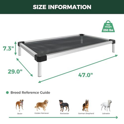FXW TitanNest Chew-Proof Elevated Dog Bed, Raised Cot for Indoor/Outdoor/Camping Use, Durable & Waterproof Cooling Pet Bed for Large Dogs, 47.0" L x 29.0" W x 7.3" H, Black - size: Large Dog (47.0"L x 29.0"W x 7.3"H)