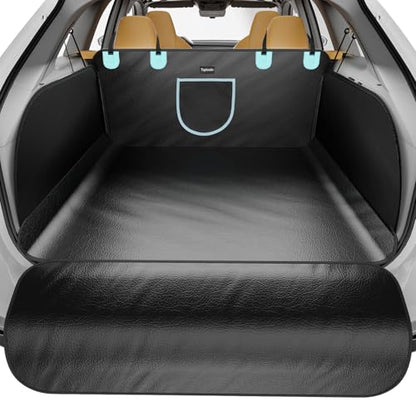SUV Cargo Liner for Dogs with PU Leather, Waterproof Pet Trunk Cover with Taller Side Panels, Dog Seat Mat for SUVs Vans with Bumper Flap Protector, Non-Slip, Large Size Universal Fit, Black