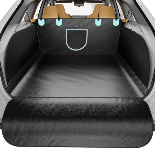 SUV Cargo Liner for Dogs with PU Leather, Waterproof Pet Trunk Cover with Taller Side Panels, Dog Seat Mat for SUVs Vans with Bumper Flap Protector, Non-Slip, Large Size Universal Fit, Black