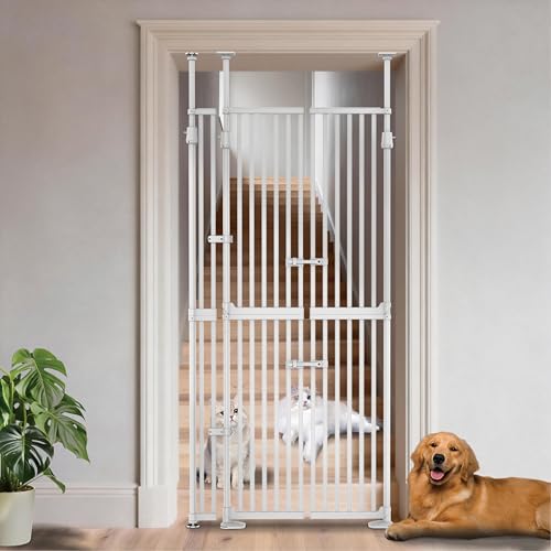 YGP 74.8-90.5” Extra Tall Cat Gate,30.3–38.2" Wide Pressure Mounted Cat Gate for Doorway, 1.3" Narrow Bar Cat Dog Proof Pet Gate,Auto Close No Drilling for Indoor Stairs Window Wall.White - color: White, size: 30.3-38.2"