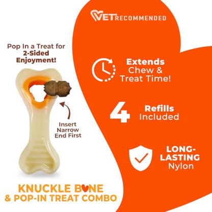Nylabone Power Chew Knuckle Bone Pop-In Treat Toy for Dogs, Interactive Treat Dispensing Dog Chew Toys to Keep Them Busy, Slow Feeder, Long Lasting Chicken Flavor, X-Small Dogs - Up to 15 lbs - size: X-Small