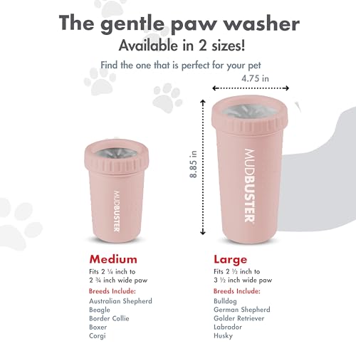 Dexas MudBuster Large Dog Paw Cleaner, Blush, Fits 2.5"-3.5" Wide Paws, Gentle Silicone Bristles for Quick, Easy Cleaning - color: Blush, size: Large without Lid