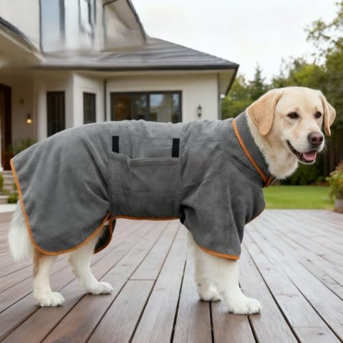 Dog Bathrobe Super Absorbent Quick Dry Microfiber Pet Drying Towel Adjustable Straps XS-XL (Gray,XS (8.8-16.5 lbs)) - color: Gray, size: XS (8.8-16.5 lbs)