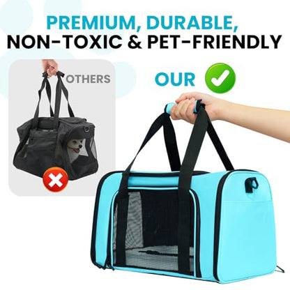 Soft-Sided Cat Carrier Expandable Pet Carrier Airline Approved Mesh Travel Carrier Up to 22lbs for Cats Small Dogs Collapsible Escape-Proof with Shoulder Strap Washable (20x13x13 Blue) - color: Blue, size: 13.4"L x 13.4"W x 20.1"H