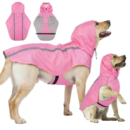 Dog Raincoat with Reflective Strip Hoodie, Waterproof Dog Raincoats, Adjustable Lightweight Hooded Poncho Dog Rain Jacket, Snowproof Windproof Clothes, Dog Raincoat for Large Dogs - color: Pink, size: XXXL