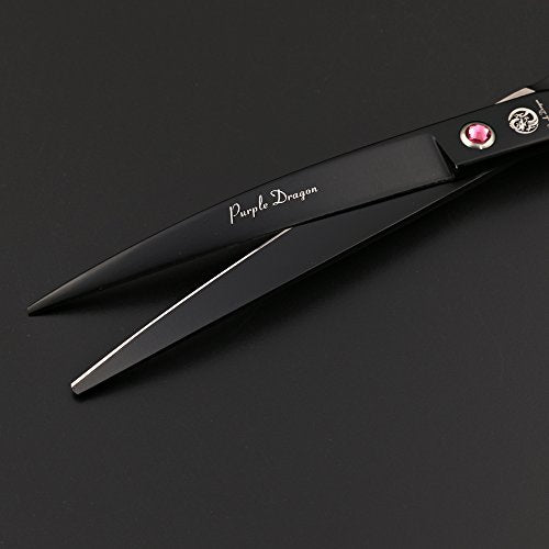 Purple Dragon 7.0" Left Handed Dog Grooming Hair Cutting Scissor &Curved &Thinning Shear with Bag - for Mancinism Pet Groomer or Family DIY (Black)