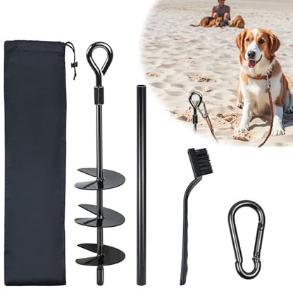 Beach Dog Stake Anchor Heavy Duty Dog Tie Out Stake 360° Swivel Dog Stake Beach Essentials for Large Dogs, Screw in Ground Dog Anchor for Sand Yard Park Camping Outside