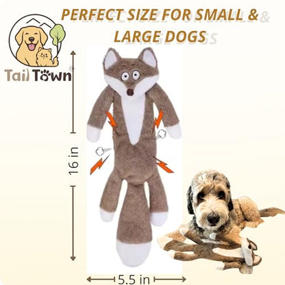 Fox Dog Toy, No Stuffing Plush Squeaky Crinkle Toy for Tug & Fetch Play, Interactive Puppy Toy for Small Medium Large Dogs, Red Fox, Tail Town - color: Red Fox