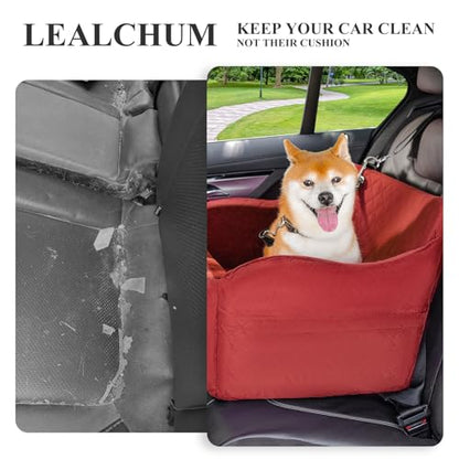 Lealchum Dog Car Seat for Medium/Large Dogs,2 Clip-On Safety Leashs for 2 Small Dogs,Removable and Washable Comfy Pet Car Seat,Easy to Install and Clean (Red, Large) - color: Red