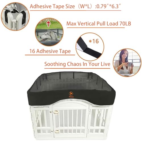 PJYuCien Playpen Top Cover for 36'' Width 4 Panel Pen, Black | More Peace of Mind, More Safe, and Reduce Mess, Suitable for Puppy, Duck, and Other Small Animals,Adhesive Tape Connect - style: Black Cover, 36"Width, Black ( Adhesive Tape Connections )