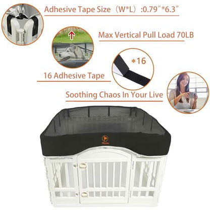 PJYuCien Playpen Top Cover for 36'' Width 4 Panel Pen, Black | More Peace of Mind, More Safe, and Reduce Mess, Suitable for Puppy, Duck, and Other Small Animals,Adhesive Tape Connect - style: Black Cover, 36"Width, Black ( Adhesive Tape Connections )