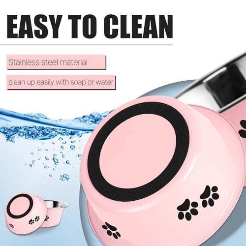 Stainless Steel Dog Bowls, Nonslip Rubber Bottom No Spill Proof Skid Metal Insulated Dog Bowls for Large Medium Small Breed Dogs (Pink, 3.6 Cups/29 OZ) - color: Pink, size: 3.6 Cups/29 OZ