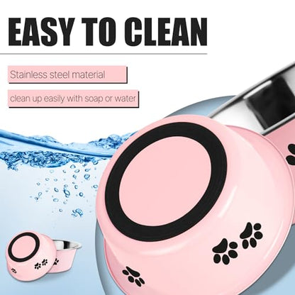 Stainless Steel Dog Bowls, Nonslip Rubber Bottom No Spill Proof Skid Metal Insulated Dog Bowls for Large Medium Small Breed Dogs (Pink, 6.6 Cups/53 OZ) - color: Pink, size: 6.6 Cups/53 OZ