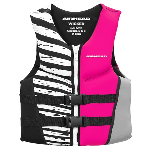 Airhead Wicked Kwik-Dry NeoLite Flex Life Jacket for Kids - USCG Approved Life Vest for Youth, Child & Infant, Watersports Vest for Boating, Tubing & Swimming, Hot Pink - size: Youth
