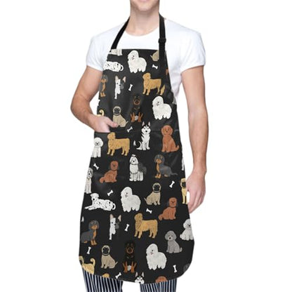 Sweetshow Cute Dog Apron with 2 Pockets and Adjustable Neck Waterproof Kitchen Cooking Dog Grooming Aprons for Women Men - color: Dog 2