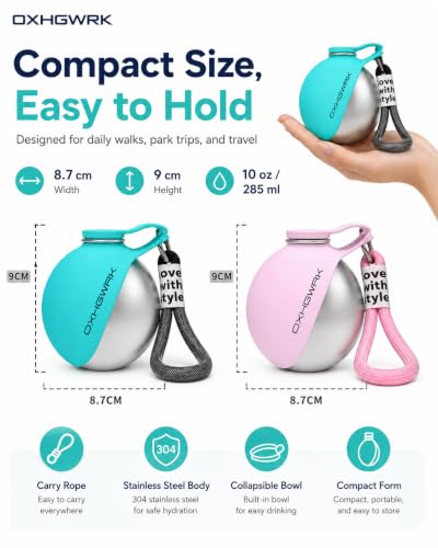 Dog Water Bottle Portable Bowl Travel Collapsible for Dogs with Walking on Walks Dispenser Pet Ball Insulated Hiking Stainless Steel Drinking Waterbottle Puppy Bowls Bottles